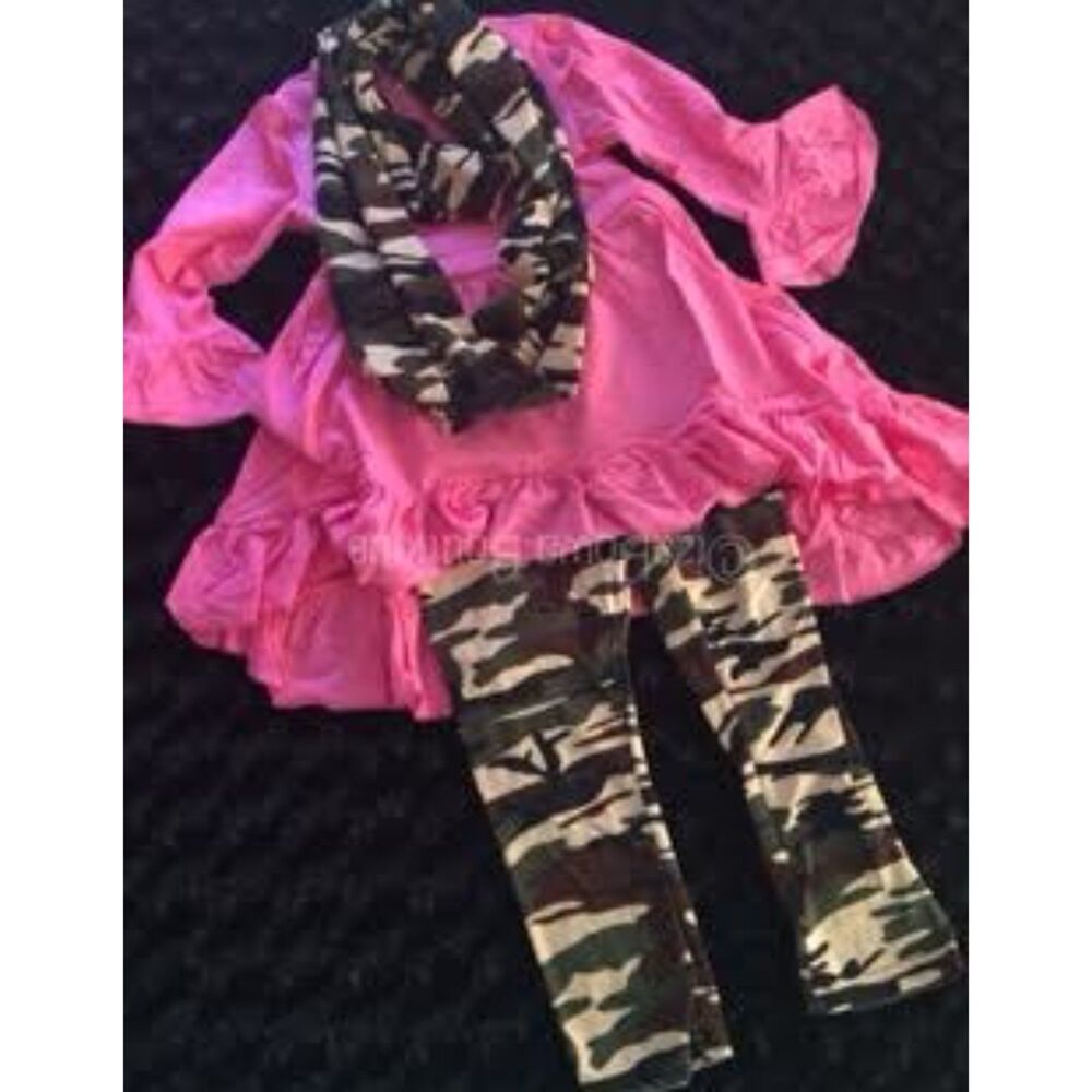 Hot Pink Hi/Lo Shirt with Camo Pants 3 pc Set  1219L  4T  (I)  NWT Boutique